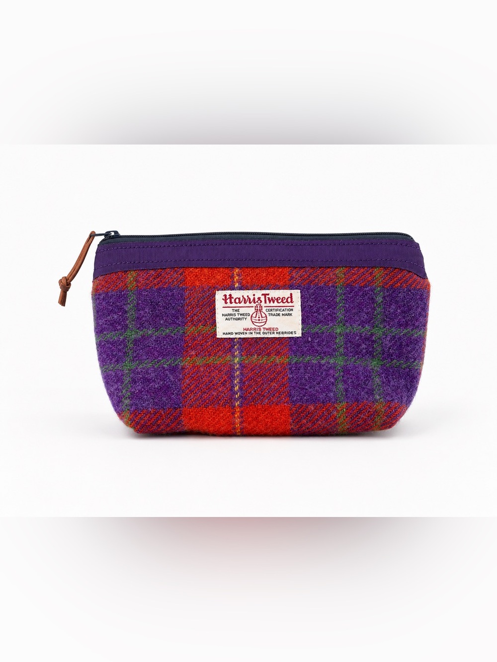 HARRIS TWEED Cosmetic Pouch Mini Bag Purple Red Scottish Tartan